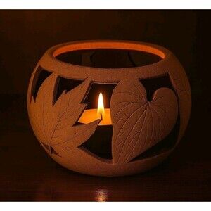 Studio Pottery Tealight Candle Holder – Meyer Malabar Signed Leaf Cutout 2.75"